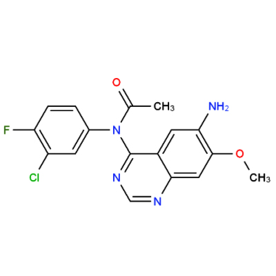 N-(3-氯-4-氟苯基)-N-(7-甲氧基-6-硝基喹唑啉-4-基)乙酰胺,N-(6-amino-7-methoxy-quinazolin-4-yl)-N-(3-chloro-4-fluoro-phenyl)-acetamide