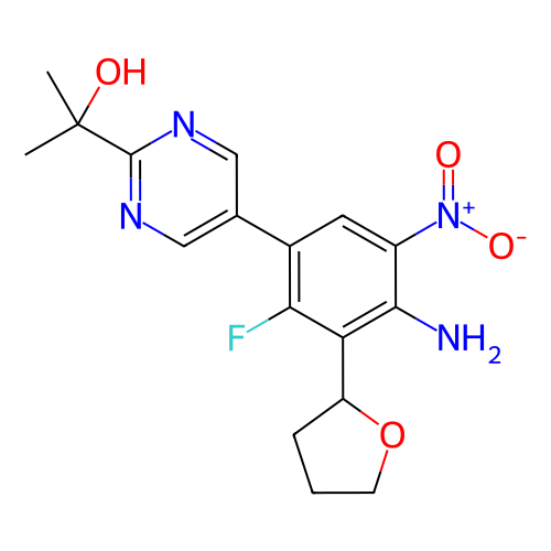 2-{5-[4-氨基-2-氟-5-硝基-3-(氧杂环戊烷-2-基)苯基]嘧啶-2-基}丙-2-醇,2-{5-[4-Amino-2-fluoro-5-nitro-3-(oxolan-2-yl)phenyl]pyrimidin-2-yl}propan-2-ol