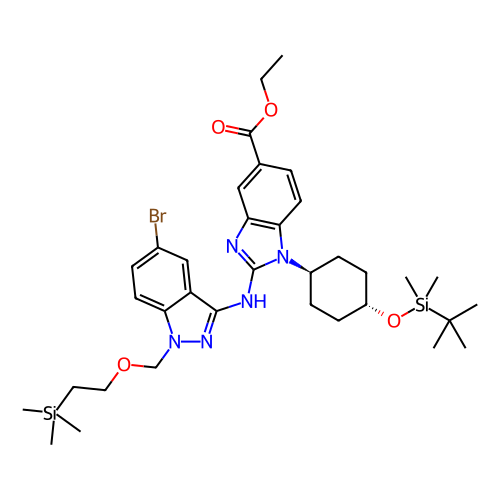 trans-2-((5-溴-1-((2-(三甲基甲硅烷基)乙氧基)甲基)-1H-吲唑-3-基)氨基)-1-((1r,4r)-4-((叔丁基二甲基甲硅烷基基)氧基)环己基)-1H-苯并[d]咪唑-5-羧酸乙酯,trans-Ethyl 2-((5-bromo-1-((2-(trimethylsilyl)ethoxy)methyl)-1H-indazol-3-yl)amino)-1-((1r,4r)-4-((tert-butyldimethylsilyl)oxy)cyclohexyl)-1H-benzo[d]imidazole-5-carboxylate
