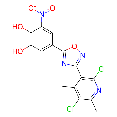 5-(3-(2,5-二氯-4,6-二甲基吡啶-3-基)-1,2,4-噁二唑-5-基)-3-硝基苯-1,2-二醇,5-(3-(2,5-Dichloro-4,6-dimethylpyridin-3-yl)-1,2,4-oxadiazol-5-yl)-3-nitrobenzene-1,2-diol