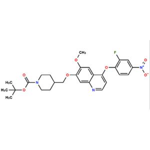 6-甲氧基-7-(N-BOC-4-哌啶甲氧基)-4-(2-氟-4-硝基-苯氧基)-喹啉,1-Piperidinecarboxylic acid, 4-[[[4-(2-fluoro-4-nitrophenoxy)-6-methoxy-7-quinolinyl]oxy]methyl]-, 1,1-dimethylethyl ester