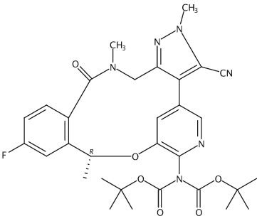 2-[(10R)-3-cyano-12-fluoro-10,15,16,17-tetrahydro-2,10,16-trimethyl-15-oxo-2H-4,8-methenopyrazolo[4,,2-[(10R)-3-cyano-12-fluoro-10,15,16,17-tetrahydro-2,10,16-trimethyl-15-oxo-2H-4,8-methenopyrazolo[4,3-h][2,5,11]benzoxadiazacyclotetradecin-7-yl]imidodicarbonic acid 1,3-bis(1,1-dimethylethyl) ester