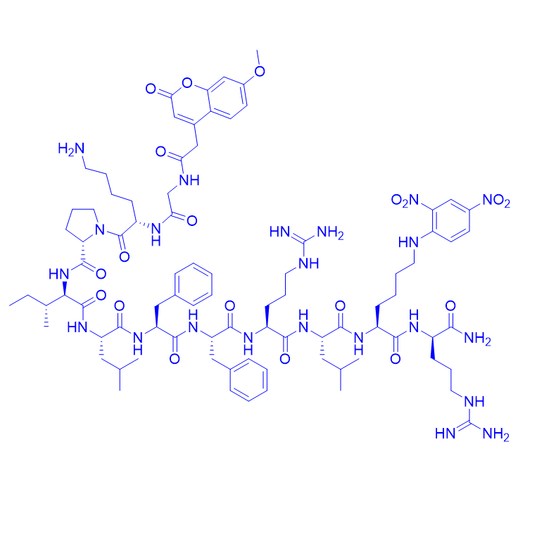 荧光底物多肽,Mca-Gly-Lys-Pro-Ile-Leu-Phe-Phe-Arg-Leu-Lys(Dnp)-D-Arg-NH2