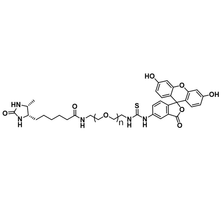 脱硫生物素-聚乙二醇-荧光素,Desthiobiotin-PEG-FITC;Desthiobiotin-PEG-Fluorescein;DSB-PEG-Fluorescein;DSB-PEG-FITC