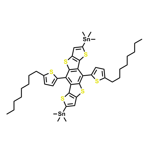2,7-双(三甲基锡基)-5,10-双(4-辛基噻吩基)苯并[1,2-b:4,5-b']二噻吩并[3,2-b]噻吩,2,7-Bis(trimethylstannyl)-5,10-bis(4-octylthiophen-2-yl)benzo[1,2-b:4,5-b' ]dithieno[3,2-b]thiophene