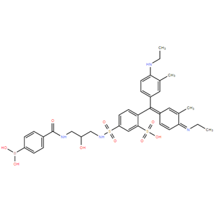 5-(N-(3-(4-硼酸苯甲酰胺基)-2-羟丙基)氨磺酰基)-2-((4-(乙基氨基)-3-甲基苯基)(4-(乙基亚氨基)-3-甲基环己-2,5-二烯-1-亚基)甲基)苯磺酸,5-(N-(3-(4-Boronobenzamido)-2-hydroxypropyl)sulfamoyl)-2-((4-(ethylamino)-3-methylphenyl)(4-(ethylimino)-3-methylcyclohexa-2,5-dien-1-ylidene)methyl)benzenesulfonic acid