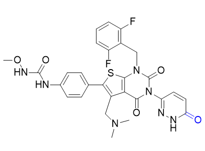 瑞卢戈利杂质02,1-(4-(1-(2,6-difluorobenzyl)-5-((dimethylamino)methyl)-2,4-dioxo-3- (6-oxo-1,6-dihydropyridazin-3-yl)-1,2,3,4-tetrahydrothieno[2,3-d] pyrimidin-6-yl)phenyl)-3-methoxyurea