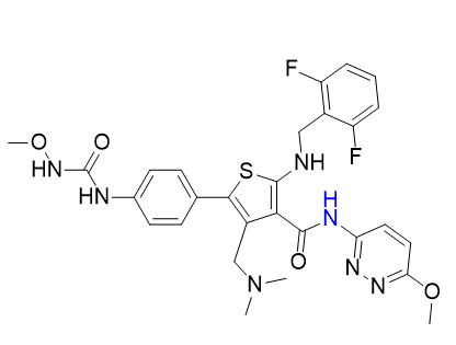 瑞盧戈利雜質(zhì)14,2-((2,6-difluorobenzyl)amino)-4-((dimethylamino)methyl)-N-(6-methoxypyridazin-3-yl)-5-(4-(3-methoxyureido)phenyl)thiophene-3-carboxamide