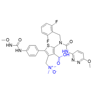 瑞盧戈利雜質(zhì)15,1-(4-carboxy-5-(1-(2,6-difluorobenzyl)-3-(6-methoxypyridazin-3-yl)ureido)-2-(4-(3-methoxyureido)phenyl)thiophen-3-yl)-N,N-dimethylmethanamine oxide