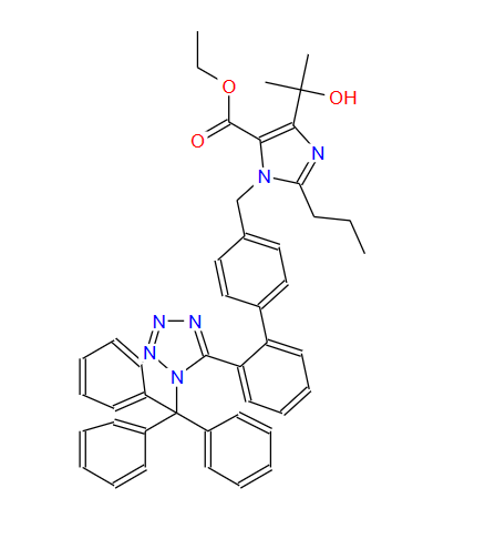 苄唑醇脂,4-(1-Hydroxy-1-methylethyl)-2-propyl-1-[[2'-[(triphenylmethyl)-1H-tetrazol-5-yl][1,1'-biphenyl]-4-yl]methyl]-1H-imidazole-5-carboxylic acid ethyl ester