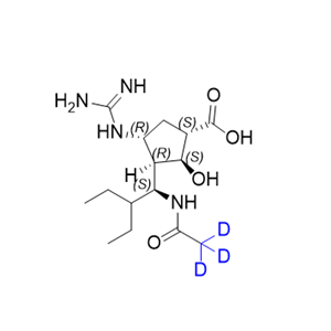 帕拉米韦-d3,(1S,2S,3R,4R)-3-((S)-1-(acetamido-2,2,2-d3)-2-ethylbutyl)-4-guanidino-2-hydroxycyclopentane-1-carboxylic acid