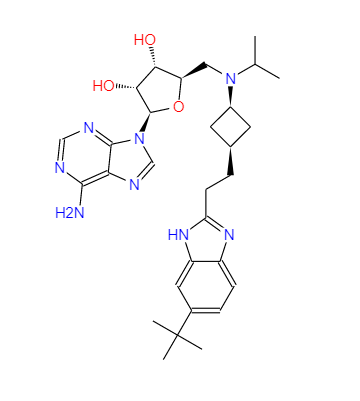 (2R,3R,4S,5R)-2-(6-氨基-9H-嘌呤-9-基)-5-((((1R,3S)-3-(2-(Chemicalbook6-(叔丁基)-1H-苯并[D]咪唑-2-基)乙基)环丁基)(异丙基)氨,(2R,3R,4S,5R)-2-(6-aMino-9H-purin-9-yl)-5-((((1r,3S)-3-(2-(5-(tert-butyl)-1H-benzo[d]iMidazol-2-yl)ethyl)cyclobutyl)(isopropyl)aMino)Methyl)tetrahydrofuran-3,4-dio