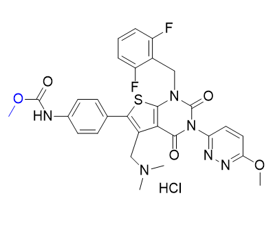 瑞卢戈利杂质11,methyl (4-(1-(2,6-difluorobenzyl)-5-((dimethylamino)methyl)-3-(6- methoxypyridazin-3-yl)-2,4-dioxo-1,2,3,4-tetrahydrothieno[2,3-d] pyrimidin-6-yl)phenyl)carbamate hydrochloride