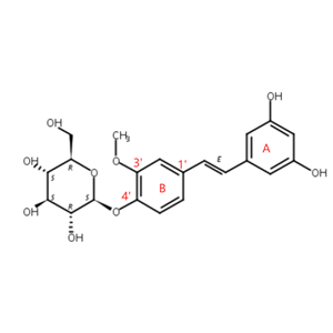 异丹叶大黄素-4'-O-葡萄糖苷，Gnetifolin E，140671-07-4，Isorhapontigenin-4'-O-glucoside，