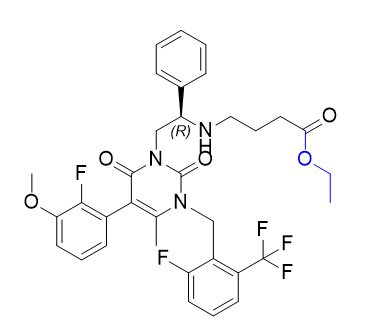 噁拉戈利杂质13,ethyl (R)-4-((2-(5-(2-fluoro-3-methoxyphenyl)-3-(2-fluoro-6- (trifluoromethyl)benzyl)-4-methyl-2,6-dioxo-3,6-dihydropyrimidin- 1(2H)-yl)-1-phenylethyl)amino)butanoate