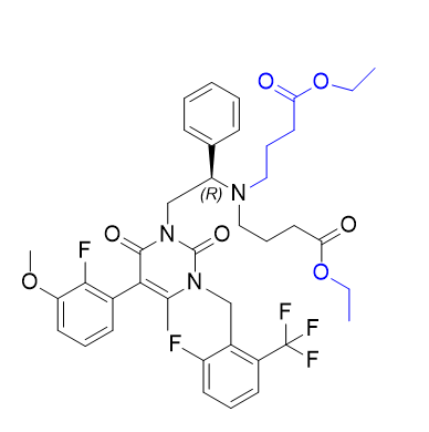 噁拉戈利杂质09,diethyl 4,4'-((2-(5-(2-fluoro-3-methoxyphenyl)-3-(2-fluoro-6-(trifluoromethyl)benzyl)-4-methyl-2,6-dioxo-3,6-dihydropyrimidin-1(2H)-yl)-1-phenylethyl)azanediyl)(R)-dibutyrate