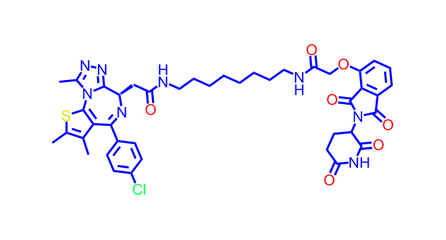 2-((S)-4-(4-氯苯基)-2,3,9-三甲基-6H-噻吩并[3,2-f][1,2,4]三唑并[4,3-a][1,4]二氮杂卓-6-基)-N-(8-(2-((2-(2,6-二氧代哌啶-3-基)-1,3-二氧异吲哚啉-4-基)氧基)乙酰氨基)辛基)乙酰胺,2-((S)-4-(4-Chlorophenyl)-2,3,9-trimethyl-6H-thieno[3,2-f][1,2,4]triazolo[4,3-a][1,4]diazepin-6-yl)-N-(8-(2-((2-(2,6-dioxopiperidin-3-yl)-1,3-dioxoisoindolin-4-yl)oxy)acetamido)octyl)acetamide