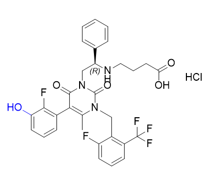 噁拉戈利杂质01,(R)-4-((2-(5-(2-fluoro-3-hydroxyphenyl)-3-(2-fluoro-6-(trifluoromethyl)benzyl)-4-methyl-2,6-dioxo-3,6-dihydropyrimidin-1(2H)-yl)-1-phenylethyl)amino)butanoic acid hydrochloride