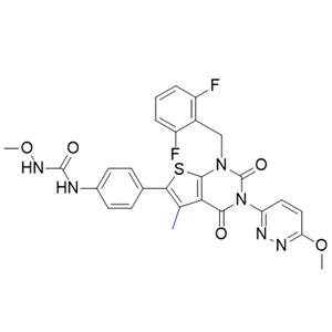 瑞盧戈利雜質(zhì)10,1-(4-(1-(2,6-difluorobenzyl)-3-(6-methoxypyridazin-3-yl)-5-methyl- 2,4-dioxo-1,2,3,4-tetrahydrothieno[2,3-d]pyrimidin-6-yl)phenyl)-3- methoxyurea