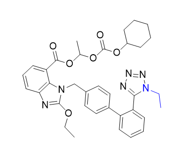 坎地沙坦酯杂质05,(1RS)-1-[[(cyclohexyloxy)carbonyl]oxy]ethyl 2-ethoxy-1-[[2'-(1- ethyl-1H-tetrazol-5-yl)biphenyl-4-yl]methyl]-1H-benzimidazole-7- carboxylate