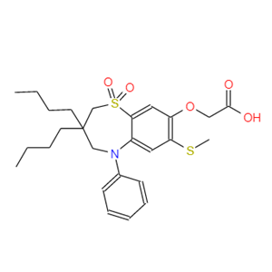 2-([[3,3-二丁基-7-(甲硫基)-1,1-二氧化物-5-苯基-2,3,4,5-四氢苯并[b] [1,4]噻唑啉-8-基]]氧基 )乙酸,2-((3,3-dibutyl-7-(methylthio)-1,1-dioxido-5-phenyl-2,3,4,5-tetrahydrobenzo[b][1,4]thiazepin-8-yl)oxy)acetic acid