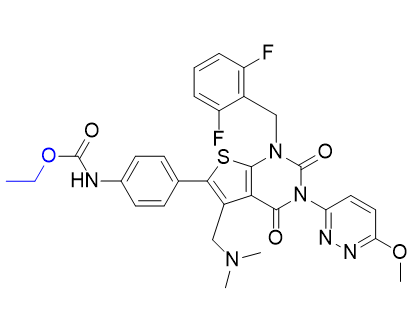 瑞卢戈利杂质12,ethyl (4-(1-(2,6-difluorobenzyl)-5-((dimethylamino)methyl)-3-(6- methoxypyridazin-3-yl)-2,4-dioxo-1,2,3,4-tetrahydrothieno[2,3-d] pyrimidin-6-yl)phenyl)carbamate