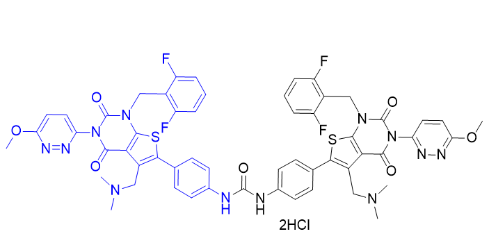 瑞卢戈利杂质17,1,3-bis(4-(1-(2,6-difluorobenzyl)-5-((dimethylamino)methyl)-3-(6- methoxypyridazin-3-yl)-2,4-dioxo-1,2,3,4-tetrahydrothieno[2,3-d] pyrimidin-6-yl)phenyl)urea dihydrochloride