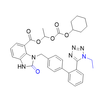 坎地沙坦酯雜質(zhì)03,(1RS)-1-[[(cyclohexyloxy)carbonyl]oxy]ethyl 3-[[2‘-(1-ethyl-1H- tetrazol-5-yl)biphenyl-4-yl]methyl]-2-oxo-2,3-dihydro-1H- benzimidazole-4-carboxylate