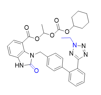 坎地沙坦酯杂质04,(1RS)-1-[[(cyclohexyloxy)carbonyl]oxy]ethyl 3-[[2’-(2-ethyl-2H- tetrazol-5-yl)biphenyl-4-yl]methyl]-2-oxo-2,3-dihydro-1H- benzimidazole-4-carboxylate