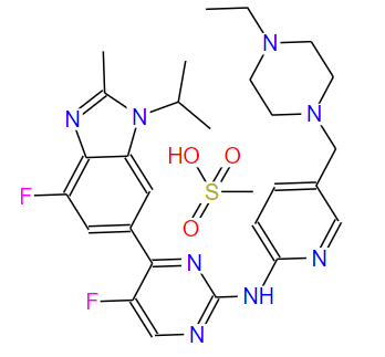 N-[5-[(4-乙基-1-哌嗪基)甲基]-2-吡啶基]-5-氟-4-[4-氟-2-甲基-1-異丙基-1H-苯并咪唑-6-基]-2-嘧啶胺甲烷磺酸鹽,LY2835219