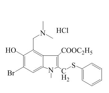 盐酸阿比多尔;6-溴-4-(二甲氨甲基)-5-羟基-1-甲基-2-(苯硫甲基)-1H-吲哚-3-羧酸乙酯盐酸盐;盐酸阿米朵尔;盐酸阿比朵儿;6-溴-4-((二甲基氨基)甲基-5-羟基-1-甲基)-2-(苯基硫甲基)-1H-吲哚-3-甲酸乙酯盐酸盐,Arbidol HCl
