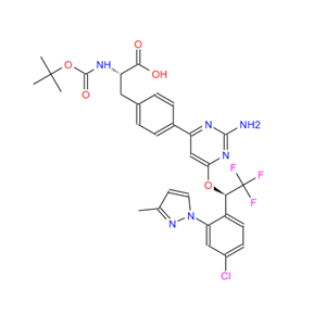 (2S)-2-[(叔丁氧羰基)氨基]-3-[4-[2-氨基-6-[[(1R)-1-[4-氯-2-(3-甲基吡唑-1-基)苯基]-2,2,2-三氟乙氧基]嘧啶-4-基]苯基丙酸,(S)-3-(4-(2-amino-6-((R)-1-(4-chloro-2-(3-methyl-1H-pyrazol-1-yl)phenyl)-2,2,2-trifluoroethoxy)pyrimidin-4-yl)phenyl)-2-(tert-butoxycarbonyl)propanoic acid