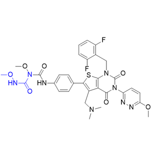 瑞卢戈利杂质09,3-(4-(1-(2,6-difluorobenzyl)-5-((dimethylamino)methyl)-3-(6- methoxypyridazin-3-yl)-2,4-dioxo-1,2,3,4-tetrahydrothieno[2,3-d] pyrimidin-6-yl)phenyl)-1-methoxy-1-(methoxycarbamoyl)urea