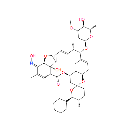 西拉菌素,Avermectin A1a, 25-cyclohexyl-4-O-de(2,6-dideoxy-3-O-methyl-.alpha.-L-arabino-hexopyranosyl)-5-demethoxy-25-de(1-methylpropyl)-22,23-dihydro-5-(hydroxyimino)-