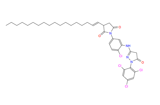 1-[4-氯-3-[[4,5-二氯-5-氧代-1-(2,4,6-三氯苯基)-1H-吡唑-3-基]-氨基]苯基]-3-(1-十八烯基)-2,5-吡咯烷二酮,N-[4-CHLORO-3-[4,5-DIHYDRO-5-OXO-1-(2,4,6-TRICHLOROPHENYL)-1 H-PYRAZOL-3-YLAMINO]PHENYL]-2-(1-OCTADECENYL)SUCCINIMIDE