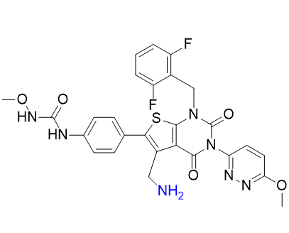 瑞盧戈利雜質08,1-(4-(5-(aminomethyl)-1-(2,6-difluorobenzyl)-3-(6-methoxypyridazin-3-yl)-2,4-dioxo-1,2,3,4-tetrahydrothieno[2,3-d]pyrimidin-6-yl)phenyl)-3-methoxyurea