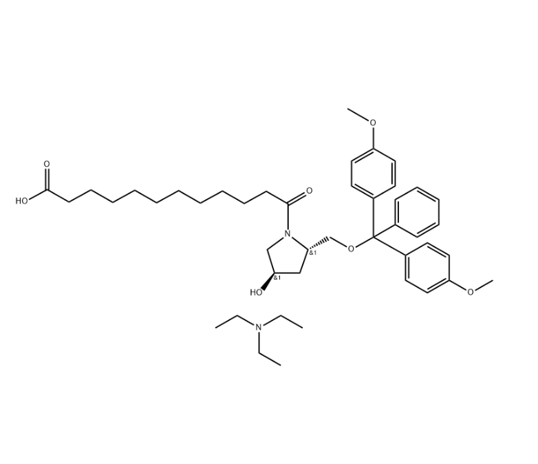 1-Pyrrolidinedodecanoic acid, 2-[[bis(4-methoxyphenyl)phenylmethoxy]methyl]-4-hydroxy-λ-oxo-, (2S,4R)-, compd. with N,N-diethylethanamine (1:1),1-Pyrrolidinedodecanoic acid, 2-[[bis(4-methoxyphenyl)phenylmethoxy]methyl]-4-hydroxy-λ-oxo-, (2S,4R)-, compd. with N,N-diethylethanamine (1:1)