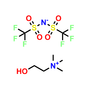 2-羟基-N,N,N-三甲基乙铵 1,1,1-三氟-N-[(三氟甲基)磺酰基]甲磺酰胺盐,2-Hydroxy-N,N,N-trimethylethan-1-aminium bis((trifluoromethyl)sulfonyl)amide