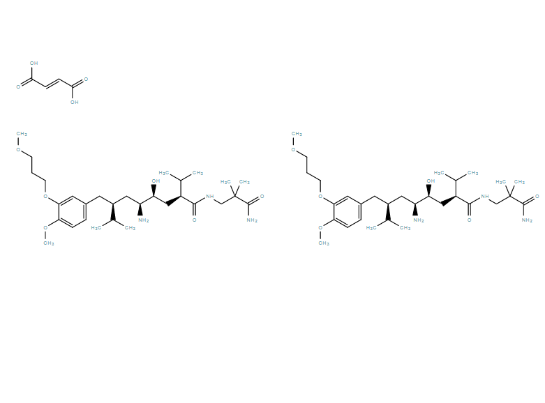 (2S,4S,5S,7S)-5-氨基-N-(3-氨基-2,2-二甲基-3-氧代丙基)-4-羟基-2-异丙基-7-(4-甲氧基-3-( 3-甲氧基丙氧基)苄基)-8-甲基壬酰胺半富马酸盐,(2S,4S,5S,7S)-5-Amino-N-(3-amino-2,2-dimethyl-3-oxopropyl)-4-hydroxy-2-isopropyl-7-(4-methoxy-3-(3-methoxypropoxy)benzyl)-8-methylnonanamide hemifumarate