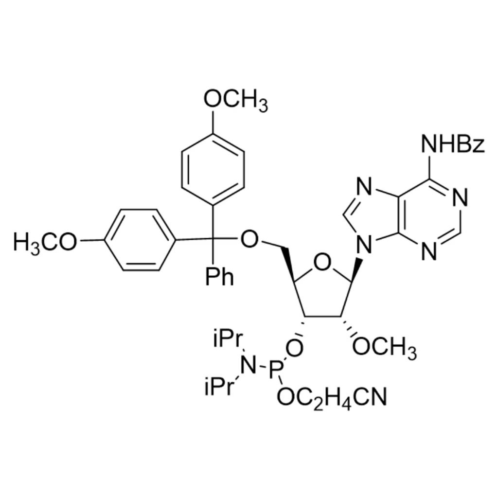 N-苯甲酰基-5'-O-(4,4-二甲氧基三苯甲基)-2'-O-甲基腺苷-3'-(2-氰基乙基-N,N-二异丙基)亚磷酰胺,N6-Benzoyl-5'-O-DMT-2'-O-methyl-D-adenosine 3'-CE phosphoramidite