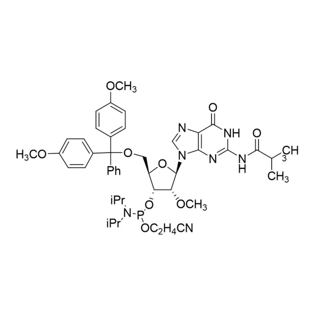 '-O-(4,4-二甲氧基三苯甲基)-2'-O-甲基-N-异丁酰基鸟苷-3'-(2-氰基乙基-N,N-二异丙基)亚磷酰胺,5'-O-(4,4-Dimethoxytrityl)-2'-O-methyl-N-isobutyrylguanosine-3'-(2-cyanoethyl-N,N-diisopropyl)phosphoramidite