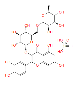 硫酸芦丁,3-[[6-O-(6-Deoxy-alpha-L-mannopyranosyl)-beta-D-glucopyranosyl]oxy]-2-(3,4-dihydroxyphenyl)-5,7-dihydroxy-4H-1-benzopyran-4-one sulfate