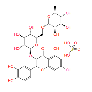 硫酸芦丁,3-[[6-O-(6-Deoxy-alpha-L-mannopyranosyl)-beta-D-glucopyranosyl]oxy]-2-(3,4-dihydroxyphenyl)-5,7-dihydroxy-4H-1-benzopyran-4-one sulfate