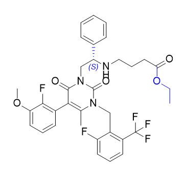 噁拉戈利杂质17,ethyl (S)-4-((2-(5-(2-fluoro-3-methoxyphenyl)-3-(2-fluoro-6- (trifluoromethyl)benzyl)-4-methyl-2,6-dioxo-3,6-dihydropyrimidin1(2H)-yl)-1-phenylethyl)amino)butanoate