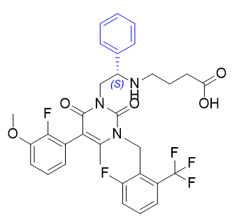 噁拉戈利雜質05,(S)-4-((2-(5-(2-fluoro-3-methoxyphenyl)-3-(2-fluoro-6- (trifluoromethyl)benzyl)-4-methyl-2,6-dioxo-3,6-dihydropyrimidin1(2H)-yl)-1-phenylethyl)amino)butanoic acid