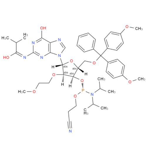 5'-O-[二(4-甲氧基苯基)苯基甲基]-2'-O-(2-甲氧基乙基)-N-(2-甲基-1-氧代丙基)鸟苷 3'-[2-氰基乙基 二异丙基氨基亚磷酸酯],DMT-2μ-O-Me-rG(ib) amidite