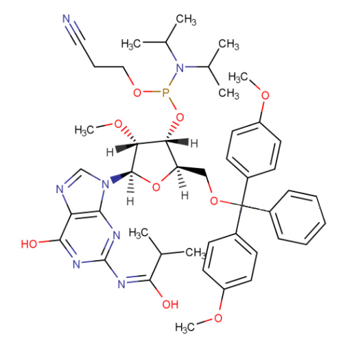 5'-O-(4,4-二甲氧基三苯甲基)-2'-O-甲基-N-异丁酰基鸟苷-3'-(2-氰基乙基-N,N-二异丙基)亚磷酰胺,5'-O-(4,4-Dimethoxytrityl)-2'-O-methyl-N-isobutyrylguanosine-3'-(2-cyanoethyl-N,N-diisopropyl)phosphoramidite