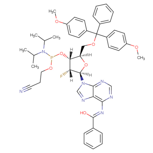 N-苯甲?；?5'-O-[二(4-甲氧基苯基)苯基甲基]-2'-脫氧-2'-氟腺苷 3'-[2-氰基乙基 N,N-二異丙基氨基亞磷酸酯],N-Benzoyl-5'-O-[bis(4-methoxyphenyl)phenylmethyl]-2'-deoxy-2'-fluoroadenosine 3'-[2-cyanoethyl N,N-bis(1-methylethyl)phosphoramidite]