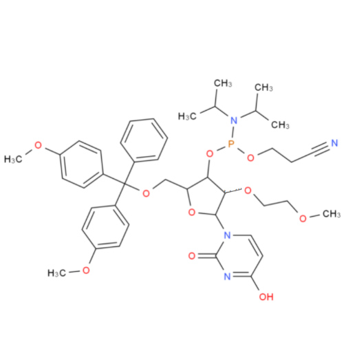 5'-O-[二(4-甲氧基苯基)苯基甲基]-2'-O-(2-甲氧基乙基)尿苷 3'-[2-氰基乙基 二异丙基氨基亚磷酸酯],(2R,3R,4R,5R)-2-((BIS(4-METHOXYPHENYL)(PHENYL)METHOXY)METHYL)-5-(2,4-DIOXO-3,4-DIHYDROPYRIMIDIN-1(2H)-YL)-4-(2-METHOXYETHOXY)TETRAHYDROFURAN-3-YL 2-CYANOETHYL DIISOPROPYLPHOSPHORAMIDITE