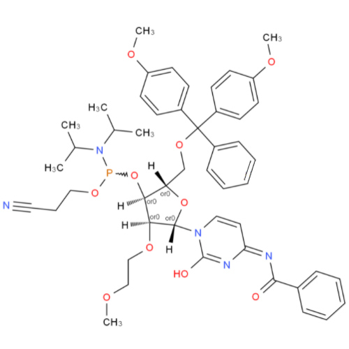 N-苯甲酰基-5'-O-[二(4-甲氧基苯基)苯基甲基]-2'-O-(2-甲氧基乙基)-胞苷 3'-[2-氰基乙基二异丙基氨基膦酸酯],N4-Benzoyl-5'-O-DMT-2'-O-methyl-5-methylcytidine 3'-CE phosphoramidite